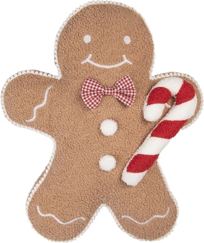 Hnedý dekoračný vankúš v tvare perníčka Gingerbread - 40*48*4 cm