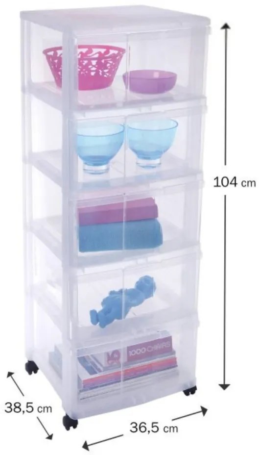 Úložný box s 5 zásuvkami, transparentný, ORGAMIX MAXI