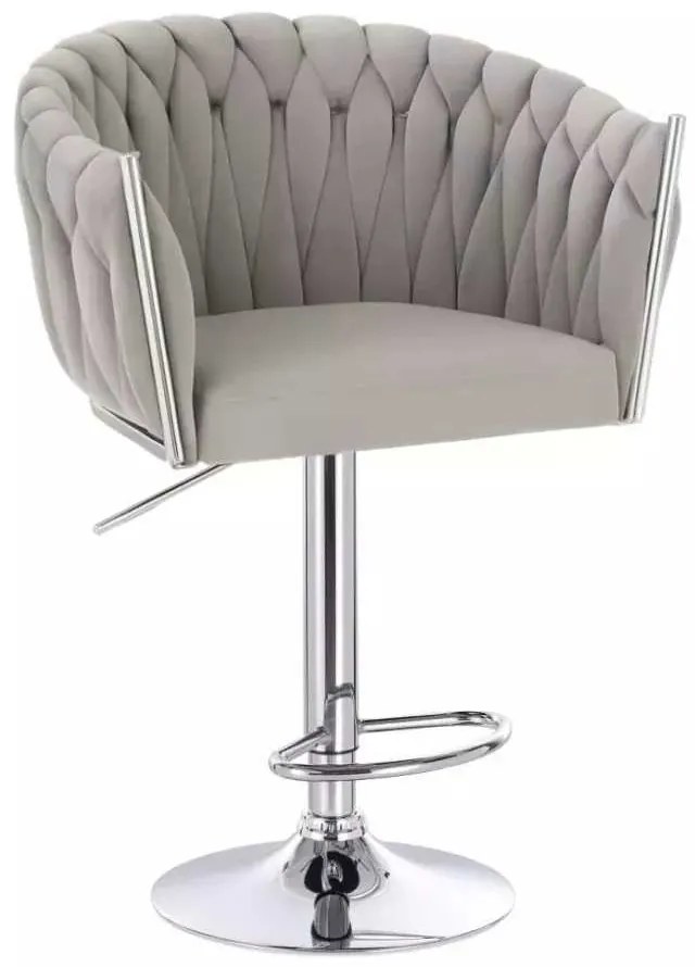 LuxuryForm DESIGN Barová stolička NORDEN VELUR na striebornom tanieri - svetlo šedá