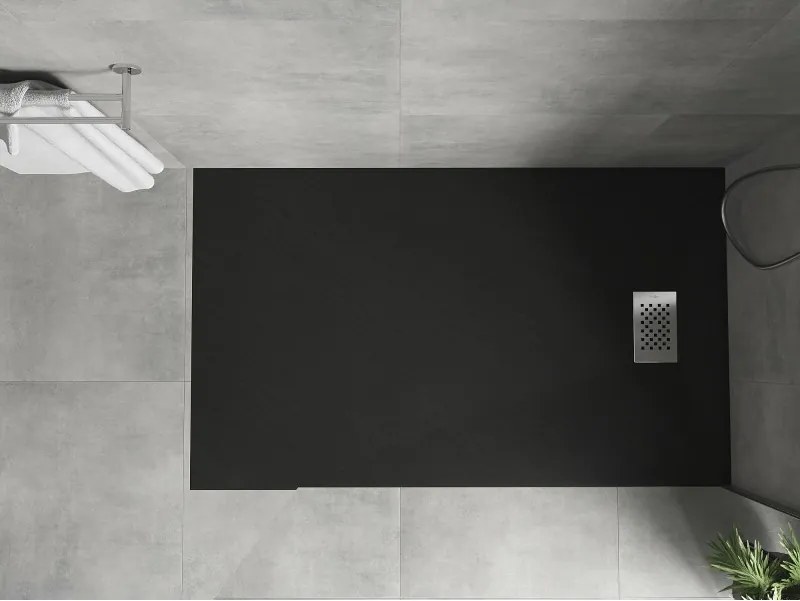 Mexen Hugo, obdĺžniková sprchová vanička SMC 140 x 90 cm, čierna, oceľová krytka, 42709014-X