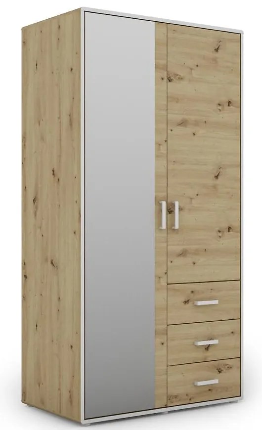 Skriňa Capannoli 3s 2d zrkadlo dub artisan/biela