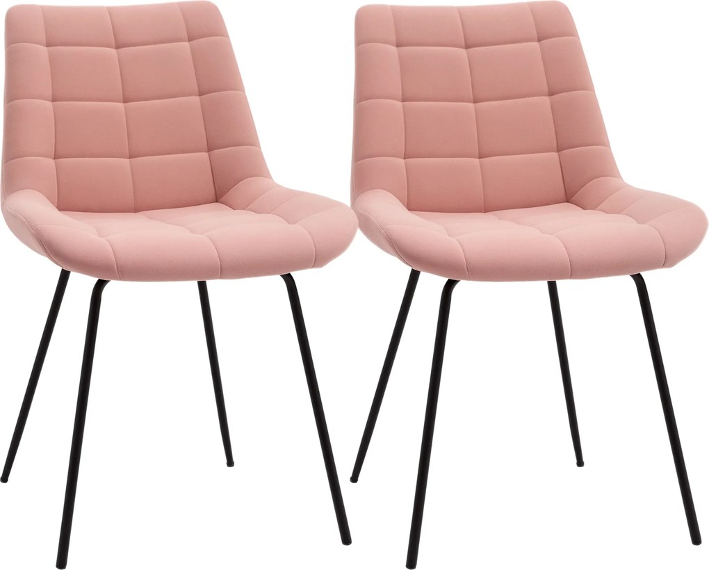 HOMCOM Set 2 jedálenských stoličiek, čalúnené stoličky s opierkou, sametový poťah, retro dizajn, oceľové nohy, ružová 50 x 61 x 79 cm | Aosom