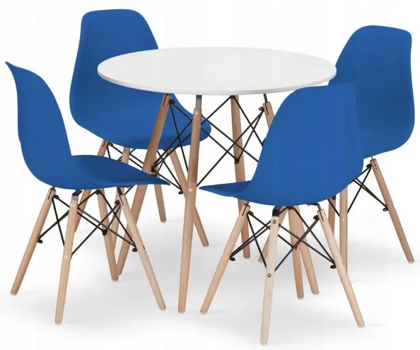 Jedálenský stôl TODI biely 80 cm so štyrmi stoličkami OSAKA modré