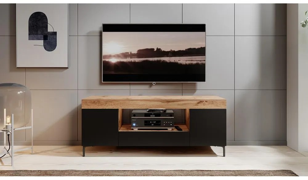 TV skrinka/stolík Giuseppo (s osvetlením) (dub lancaster + čierna). Vlastná spoľahlivá doprava až k Vám domov. 1098646