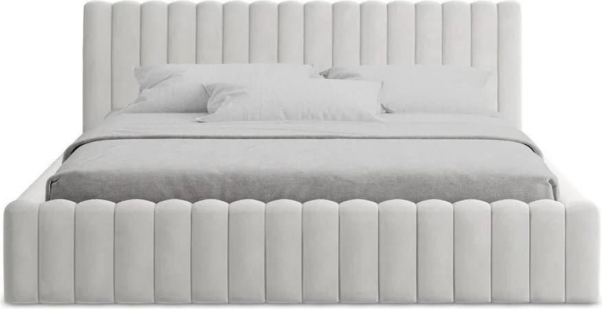 Čalúnená dvojlôžková posteľ s úložným priestorom s roštom 140x200 cm v striebornej farbe Lemi – Makamii