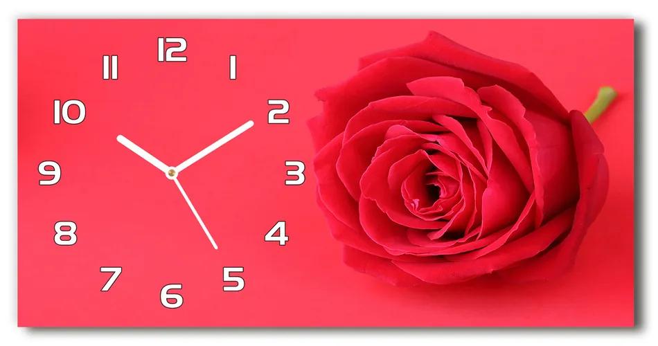 Sklenené hodiny na stenu tiché Červená ruža pl_zsp_60x30_f_77656963