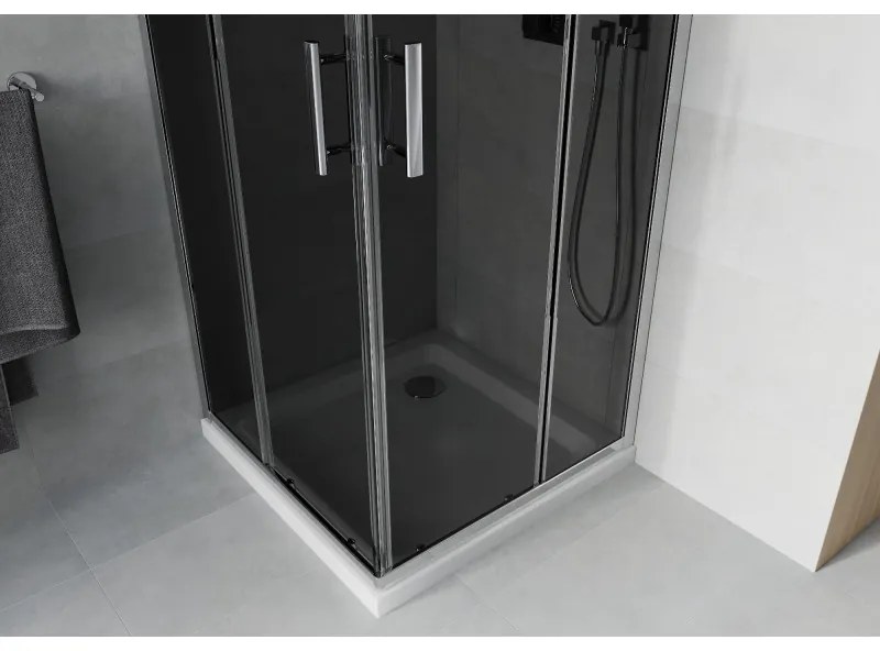 Mexen Rio štvorcový sprchovací kút 90 x 90 cm, 6mm sklo, šedé sklo, chrómový profil + slim sprchová vanička 5cm, 860-090-090-01-40-4010