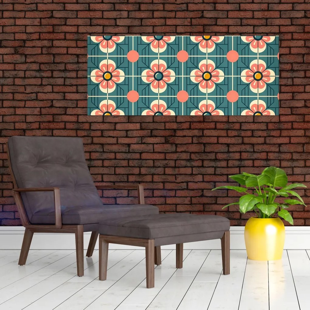 Obraz - Retro vzor s kvetmi (120x50 cm)