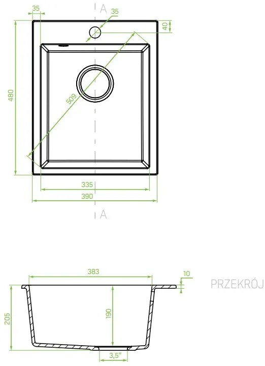 Laveo Chichi, 1-komorový granitový drez 390x480x205 mm, béžová, LAV-SBH_410T