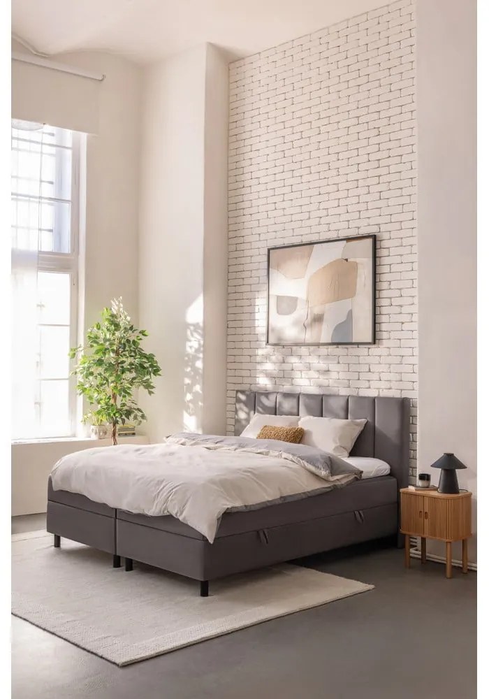 Sivá boxspring posteľ s úložným priestorom 160x200 cm Elva Bold Line – Bonami Selection