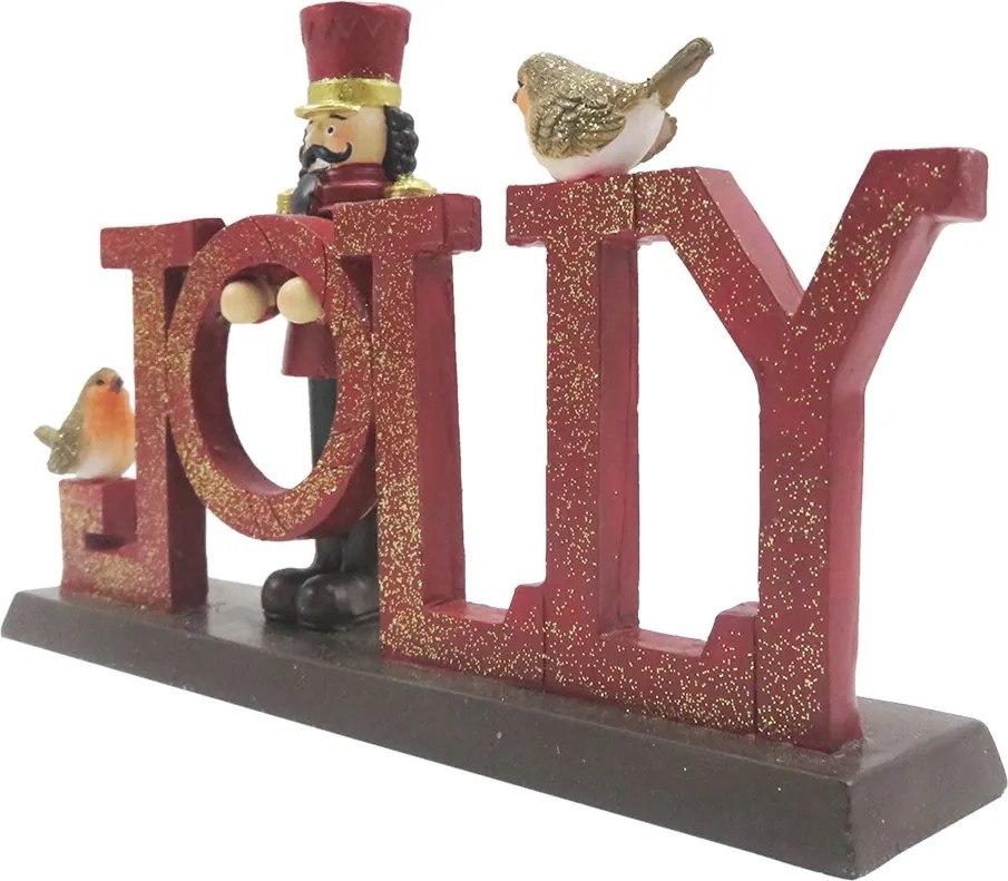 Vianočná dekorácia socha Luskáčik s nápisom Jolly - 18*4*11 cm