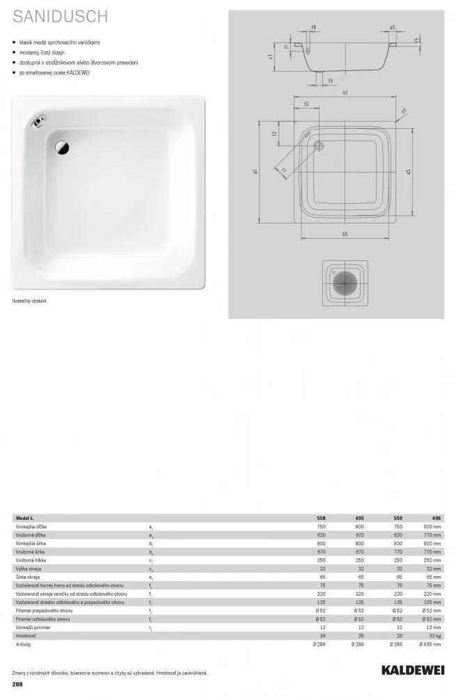 Kaldewei Sanidusch 250 - Sprchová vanička 800x750 mm, alpská biela 332500010001