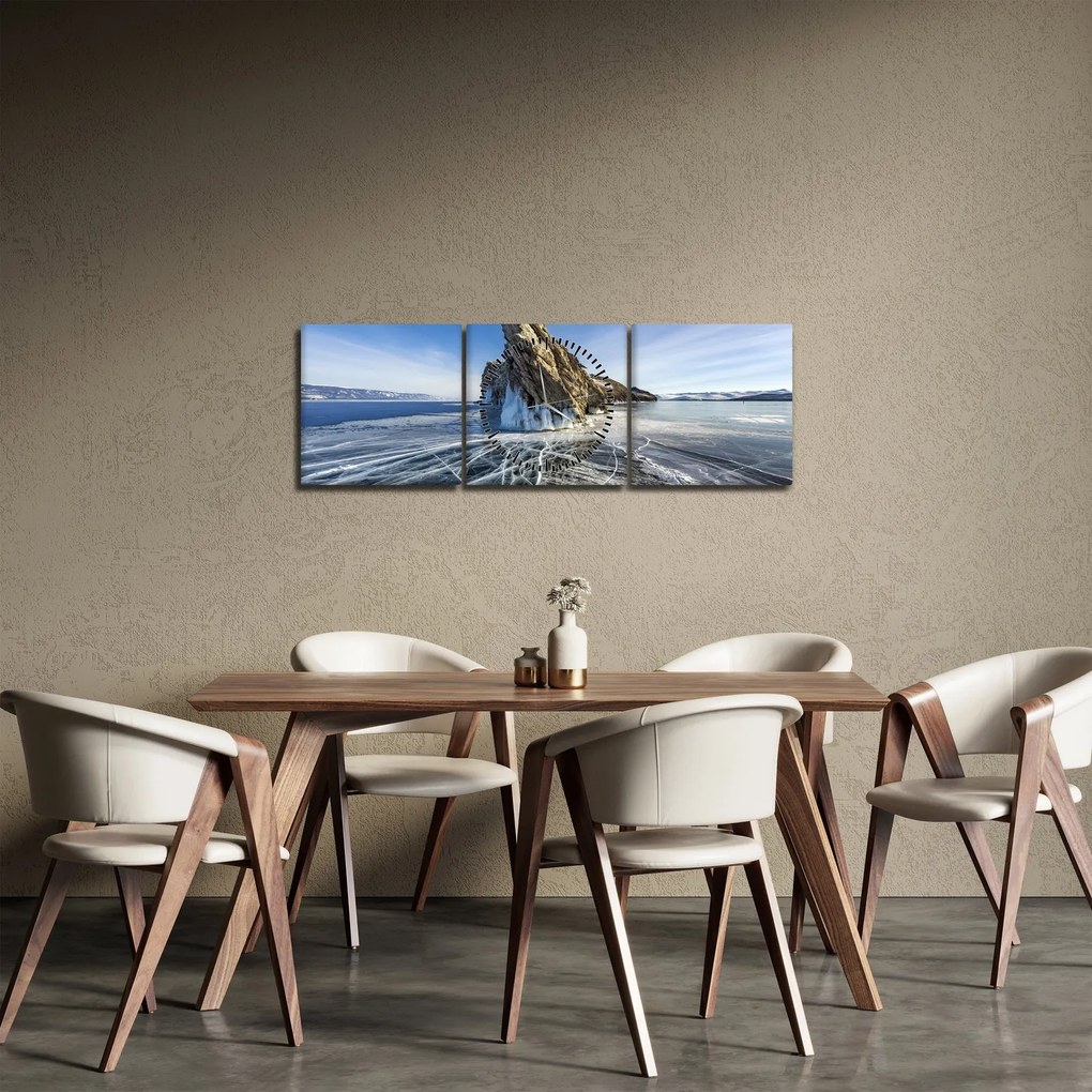 Obraz ľadovej skaly (s hodinami) (90x30 cm)