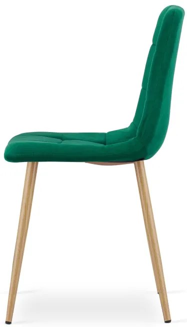 Jedálenská stolička KARA zamatová, tmavozelená / hnedé nohy