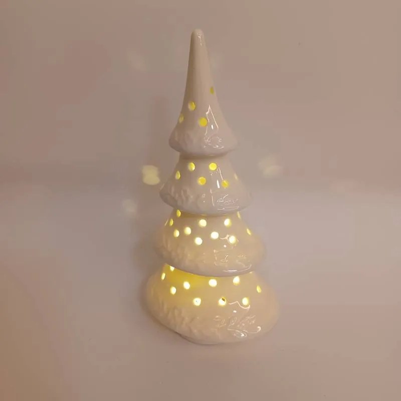 DECOLED Keramický stromček, 9 x 7,4 x 17,8 cm, teplá biela, 2xLR44