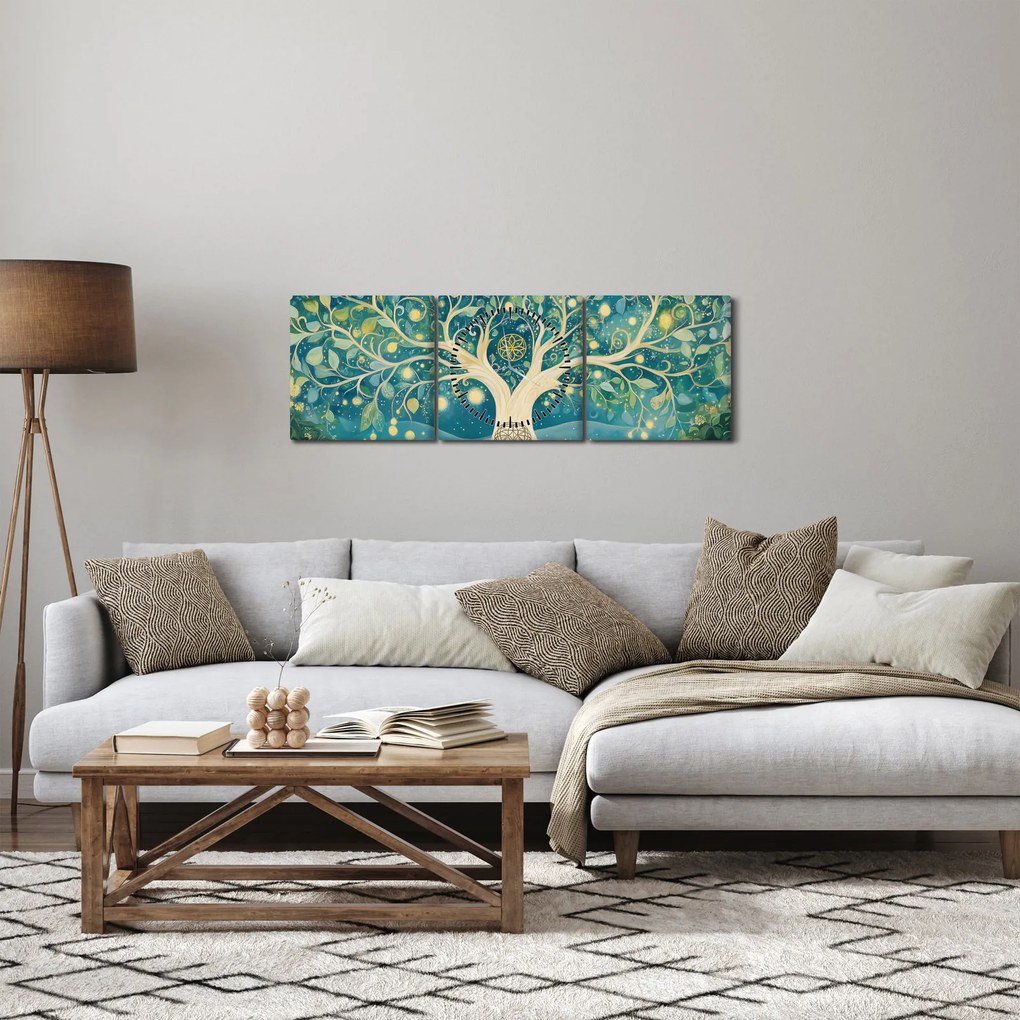 Obraz – Magický strom so špirálami (s hodinami) (90x30 cm)
