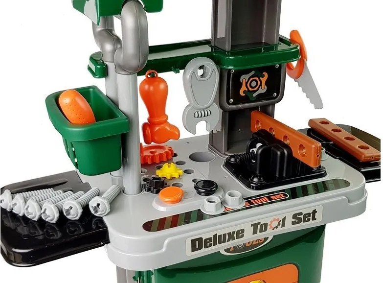LEAN Toys Sada náradia v kufríku na kolieskach, dielňa, píla, skrutkovač