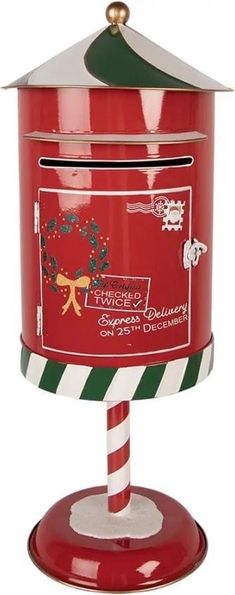 Červená kovová dekorácia poštová schránka Santa - Ø 24*58 cm
