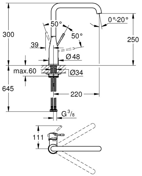 GROHE 30269DC0 - Drezová batéria ESSENCE 300 mm, z nehrdzavejúcej ocele