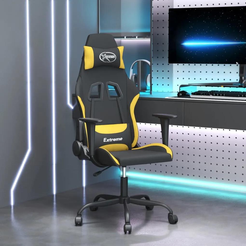 Masážna herná stolička, čierna a žltá, látka