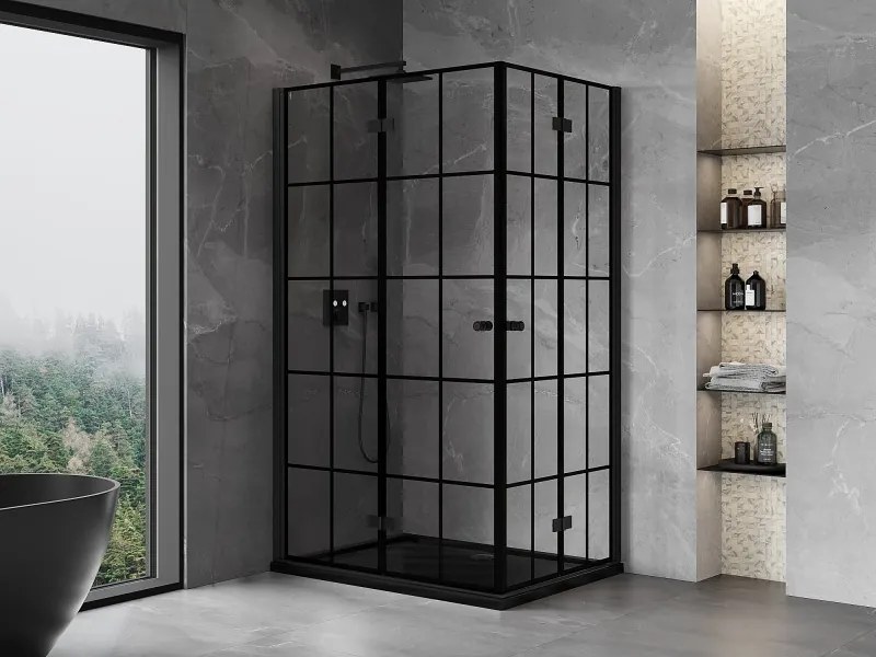 Mexen Mist-F Duo, skladací sprchový kút 85 x 80 cm, číre sklo-čierna mriežka, 8A6-085L-080P-70-77