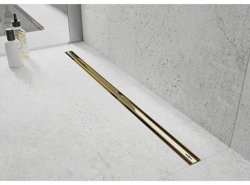 Mexen Flat nerezový sprchový žľab s rotačným 360° sifónom 60 cm, vzor SLIM, zlatá, 1541060