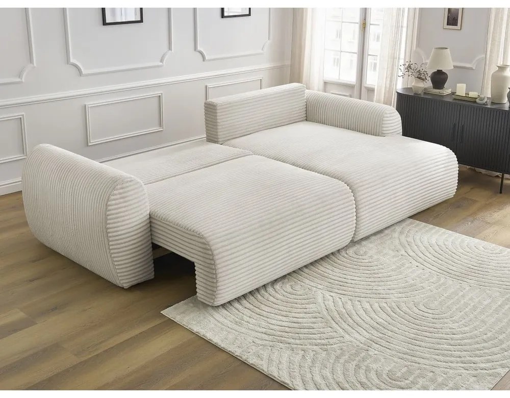 Krémová menčestrová rozkladacia rohová pohovka (pravý roh) Lucien – Bobochic Paris