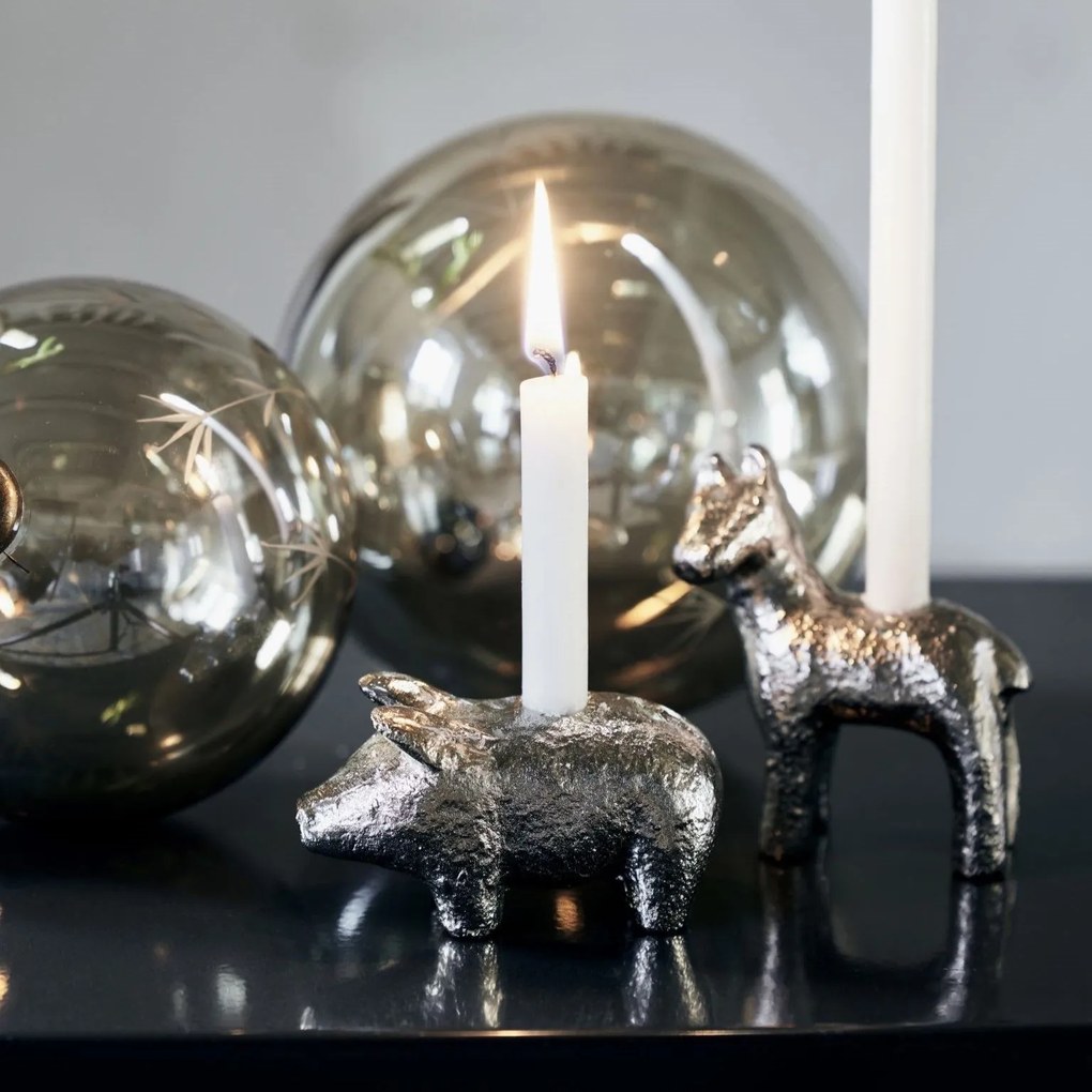 House Doctor Kovový svietnik Pig Antique Silver