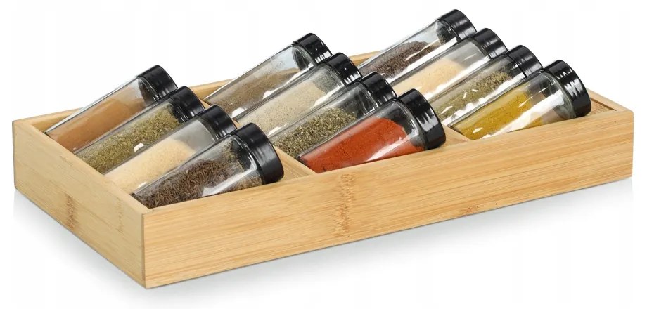 Zeller Present Sada 12ks koreničiek s čiernym viečkom + bambusový organizér na koreničky NERO