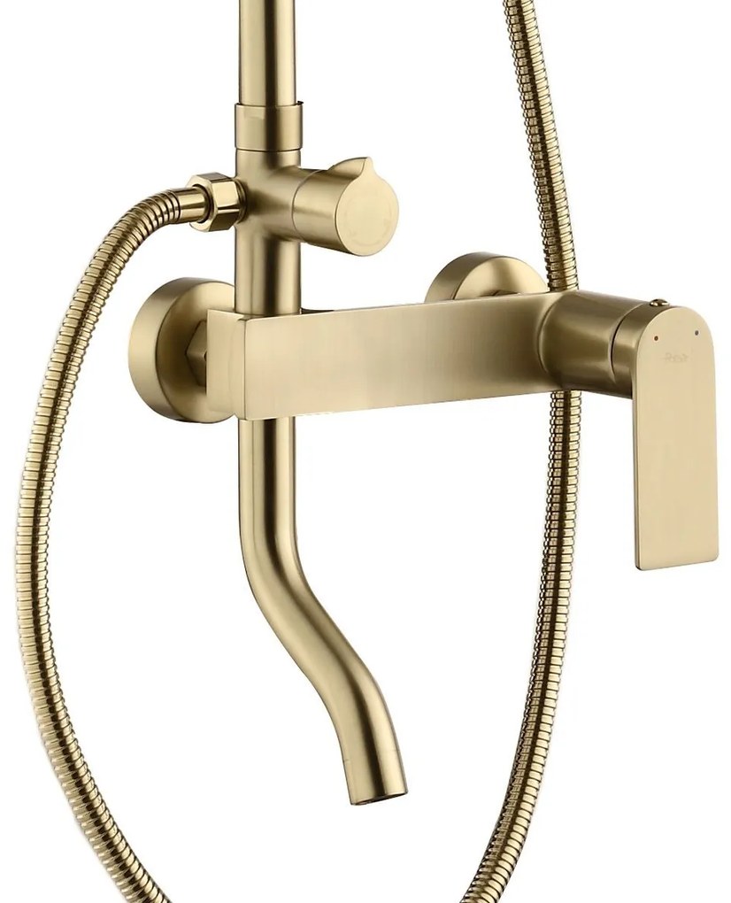 Rea Storm, sprchová-vaňová súprava dažďovou hlavovou a ručnou sprchovou hlavicou, zlatá matná, REA-P9535