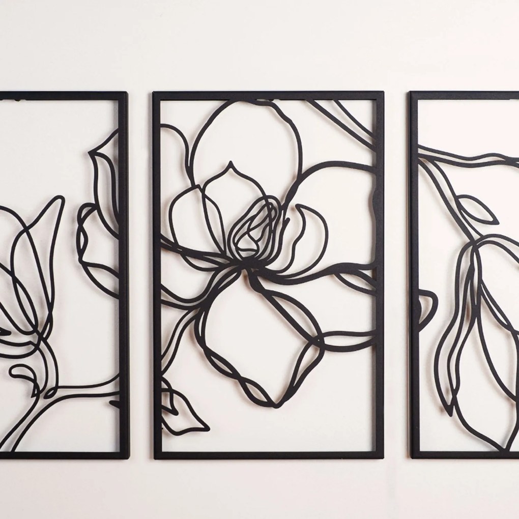 Nástěnná kovová dekorace Floral Line černá