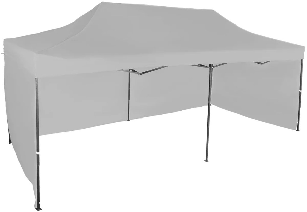 Rýchlorozkladací nožnicový stan 3x6m – oceľový, 3 bočné plachty, Sivá / antracitová
