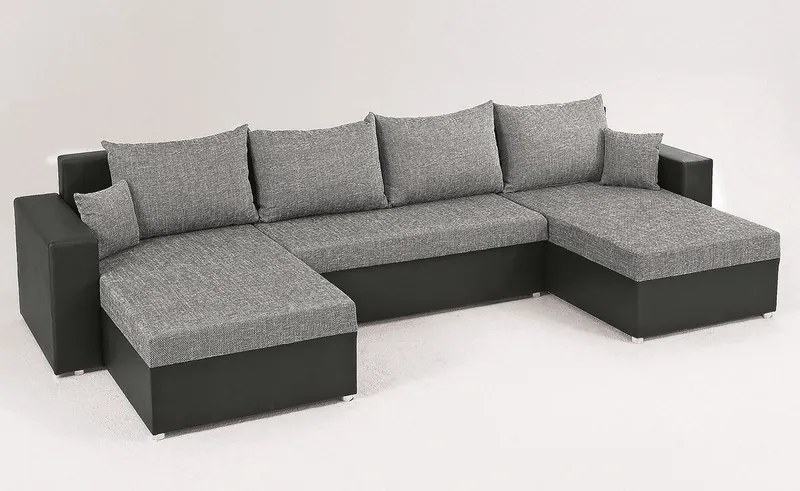 Sedacia súprava Rumba, tvar U, čierna ekokoža/melírová tkanina