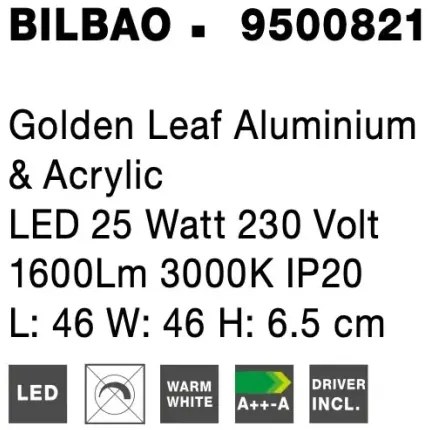 LED stropné svietidlo Bilbao 46 zlaté