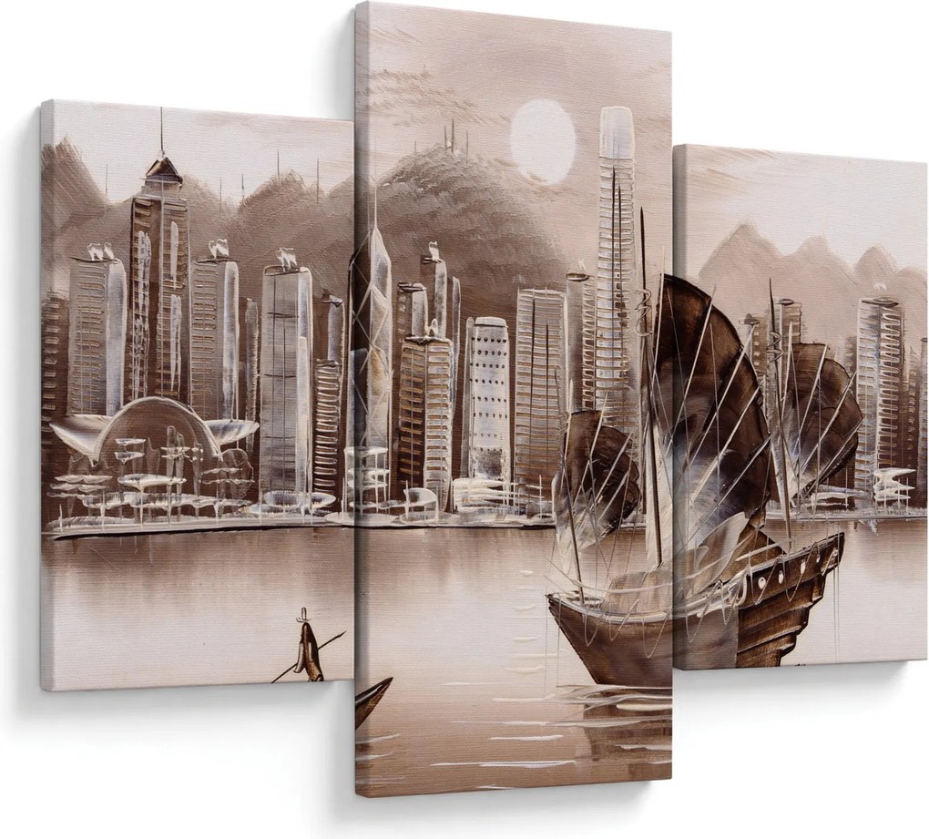 Obrázok - Victoria Harbor, Hong Kong, sépiový efekt (90x60 cm)