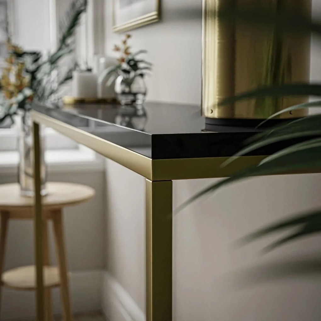 KONZOLA BELLA ČIERNÝ LESK / ZLATÝ PODSTAVEC 100