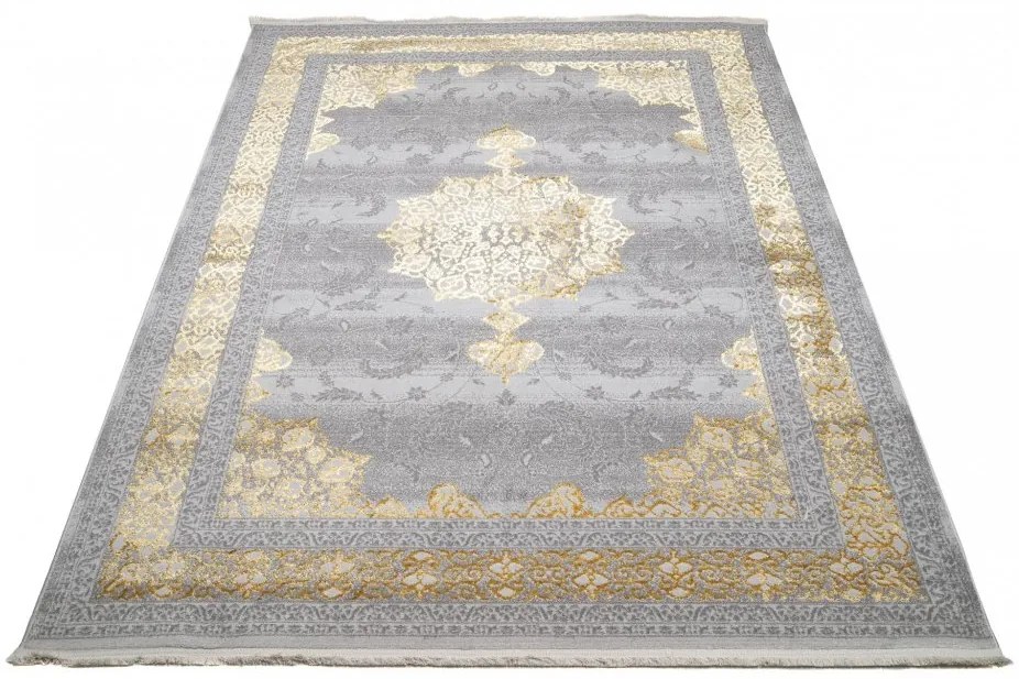 Exkluzívny koberec sivej farby so zlatým orientálnym vzorom Šírka: 200 cm | Dĺžka: 300 cm
