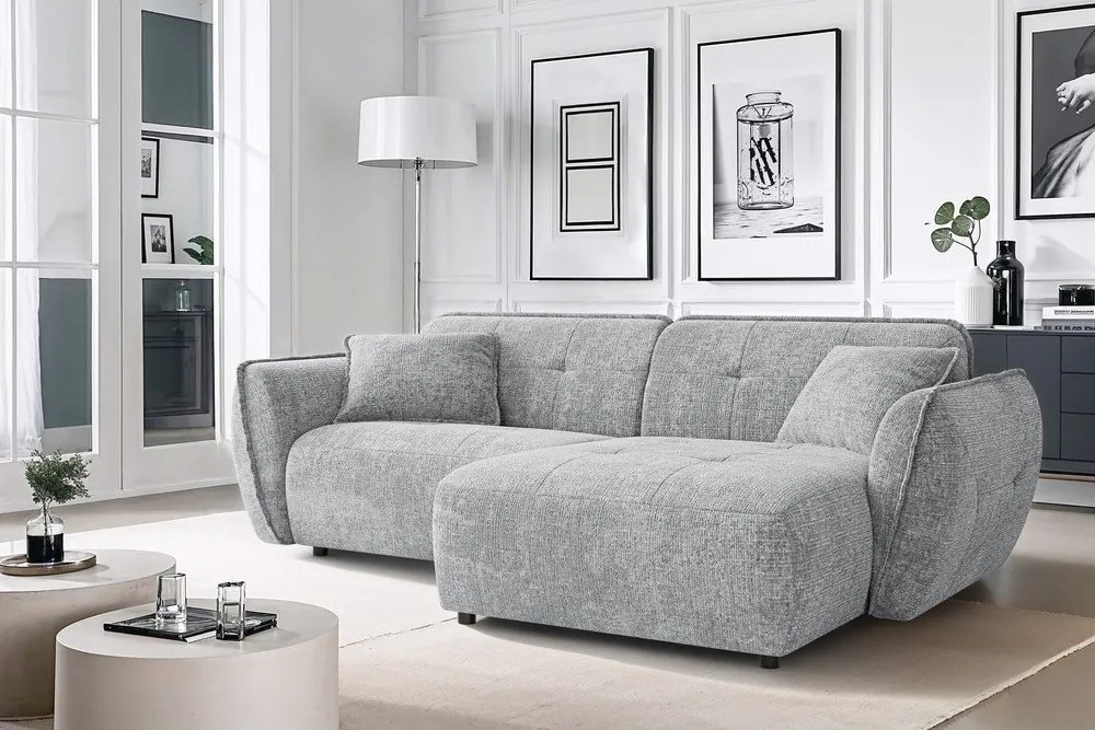 Svetlosivá ženilková rohová pohovka (pravý roh/s leňoškou) Nelia – Ropez