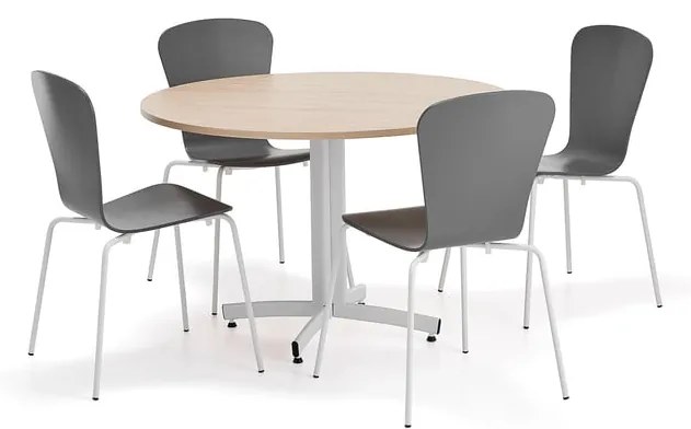 Zostava nábytku SANNA + MILLA, 1 stôl, 4 stoličky, biela/antracitová