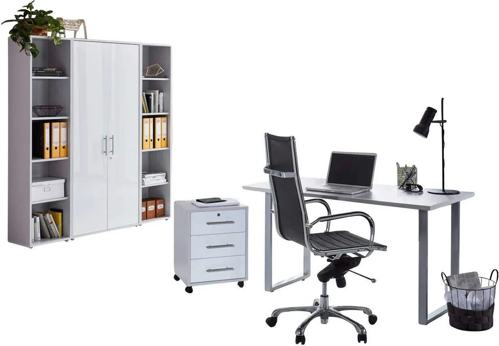 XXXLutz KANCELÁRIA, sivá, biela s vysokým leskom, MID.YOU - Kancelárske regály - 001067009503