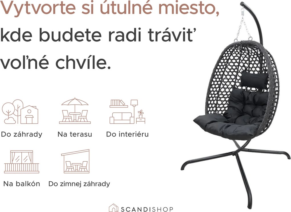 Závesné kreslo MOLINE so stojanom, čierne