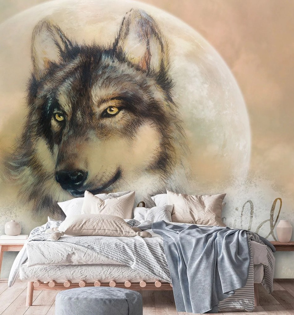 Gario Fototapeta hnedý vlk na pozadí mesiaca Materiál: Vliesová, Rozmery: 100 x 100 cm