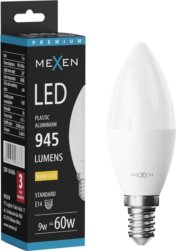 Mexen Nova, LED žiarovka E14, C37, 8W, teplá - 3000K, 840 lm - L102-E14-0830-01