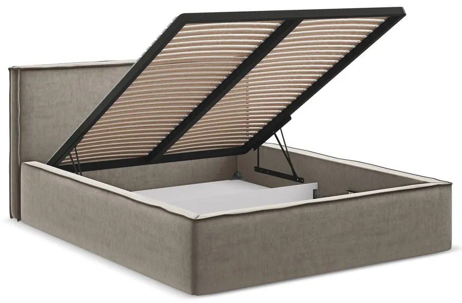 Čalúnená dvojlôžková posteľ taupe s úložným priestorom s roštom 180x200 cm Anani – Makamii