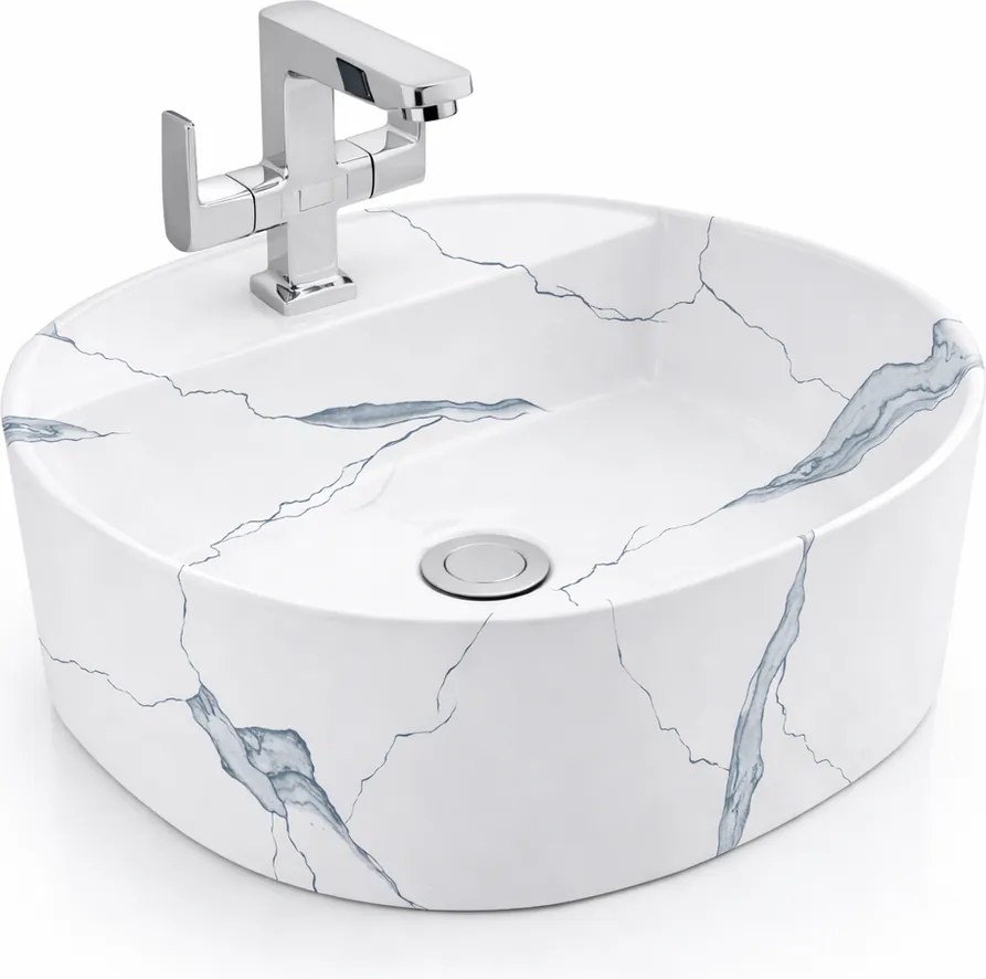BERGAMO-M || Umývadlo na dosku, keramika, biela, mramor, zaoblená