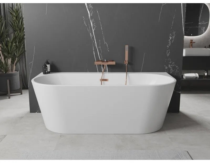 Mexen Oval+, voľne stojaca vaňa ku stene 170 x 80 cm, biela lesklá, ružové zlato prepad, 52681708000-60