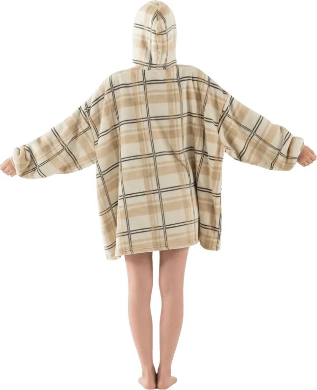 Baránková mikinová deka s rukávmi a kapucňou PLAID, krémová