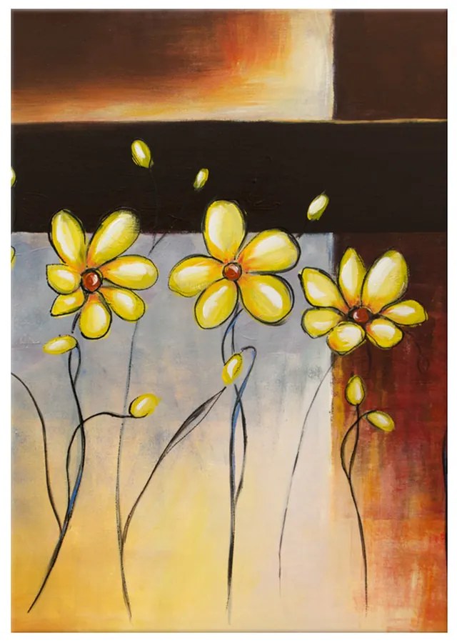 Gario Ručne maľovaný obraz Žlté kvietky Rozmery: 70 x 100 cm