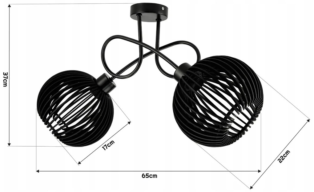 BERGE LED stropné svietidlo 2XE27, drevené, čierne