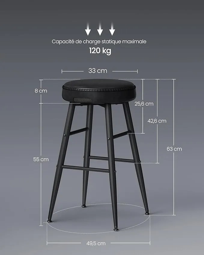 Súprava 2 ks barových stoličiek Vasagle Bela čierna